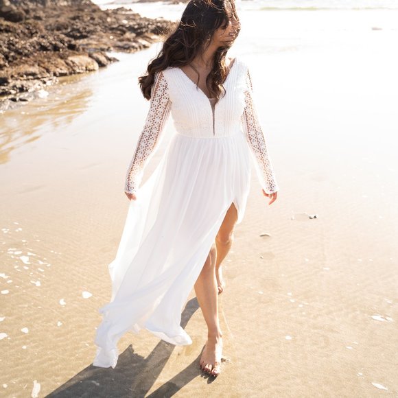 Lulus Ivory Lace Long Sleeve Maxi Wedding Dress - Picture 2 of 3
